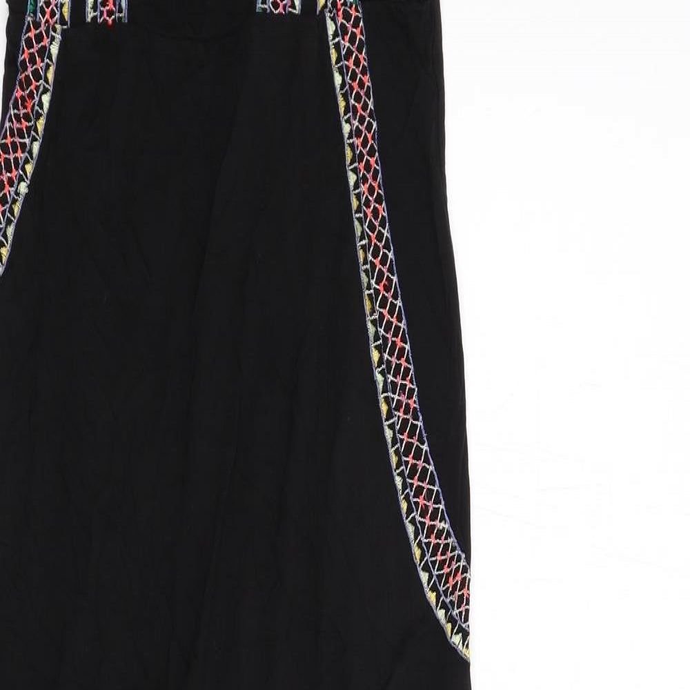 Topshop Womens Black Geometric Viscose Maxi Size 6 Square Neck Button