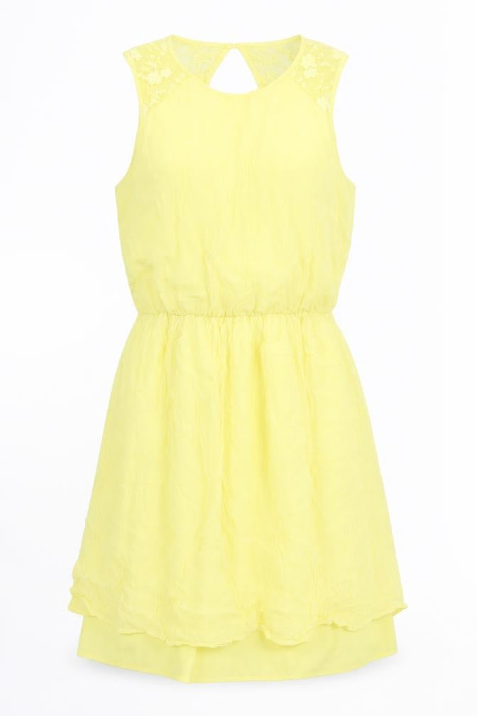 Topshop Womens Yellow Cupro Fit & Flare Size 8 Round Neck Button
