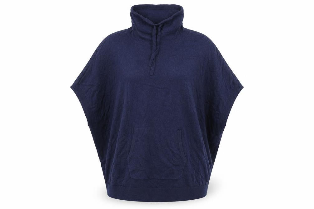 Front view of Linea women’s blue high neck viscose jumper, size UK 14