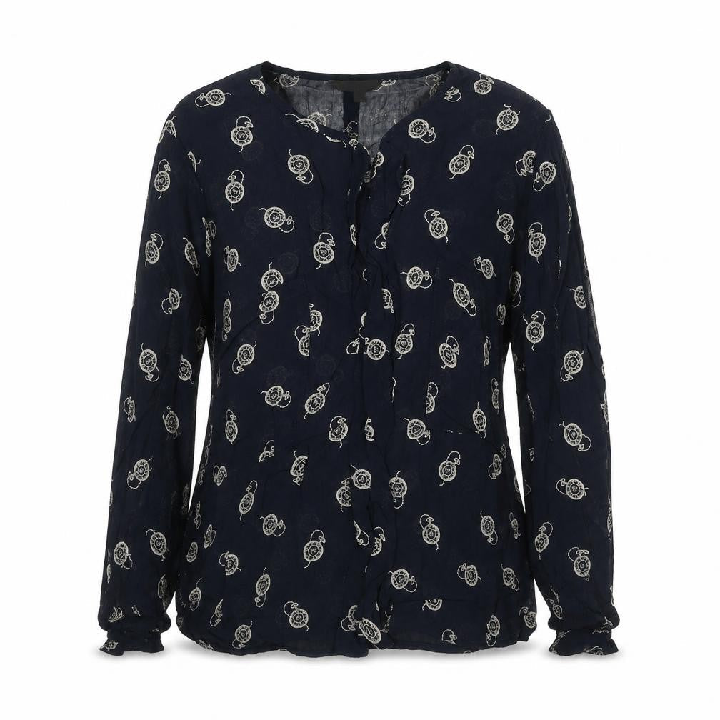 Marks and Spencer Womens Blue Geometric Viscose Basic Blouse Size 8 Round Neck