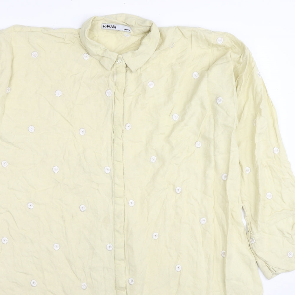 Khaadi Womens Beige Geometric Viscose Basic Button-Up Size M Collared