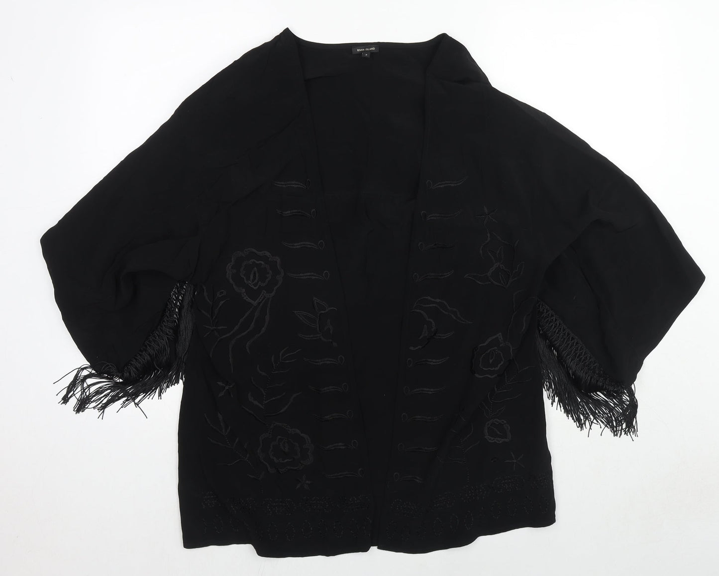 River Island Womens Black Viscose Kimono Blouse Size 8 V-Neck