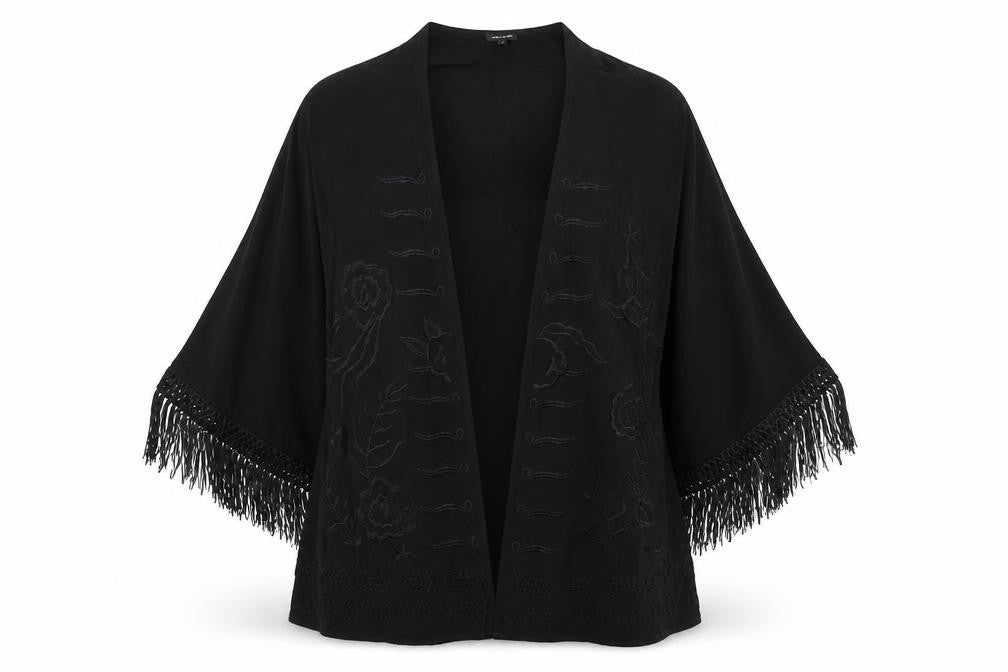 River Island Womens Black Viscose Kimono Blouse Size 8 V-Neck