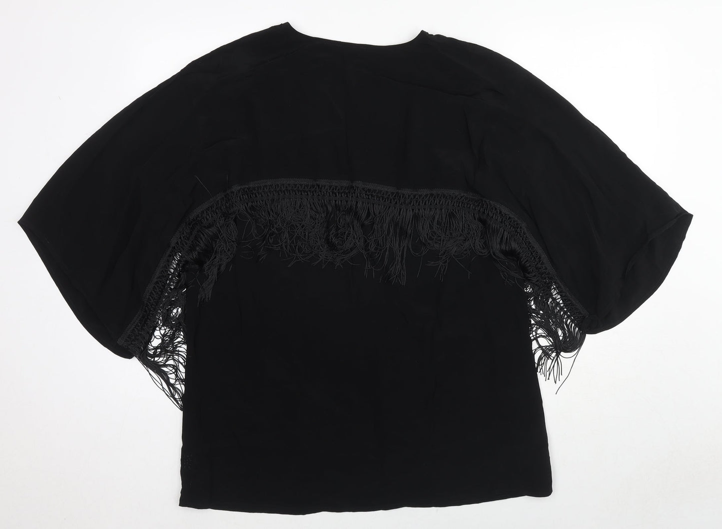 River Island Womens Black Viscose Kimono Blouse Size 8 V-Neck
