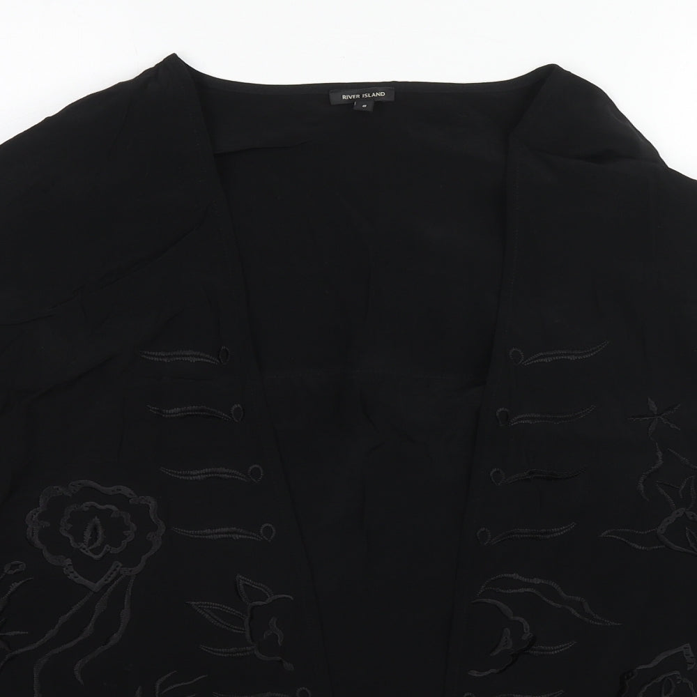 River Island Womens Black Viscose Kimono Blouse Size 8 V-Neck