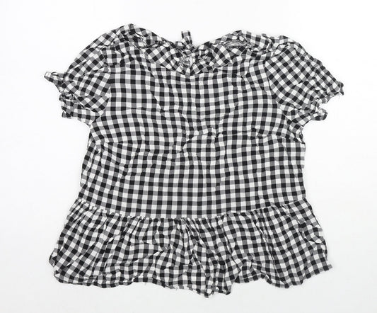Therapy Womens Black Check Viscose Basic Blouse Size 12 Round Neck