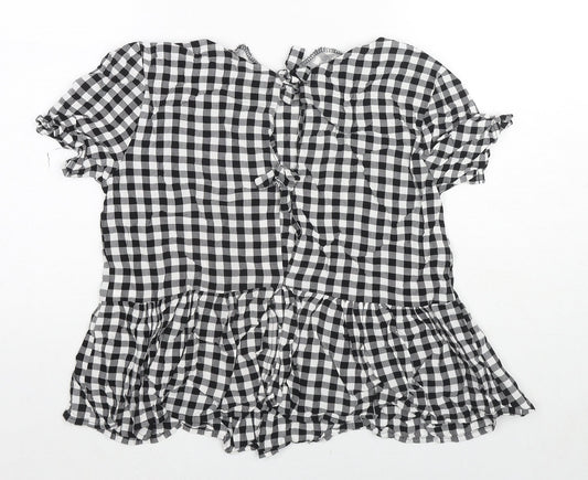 Therapy Womens Black Check Viscose Basic Blouse Size 12 Round Neck