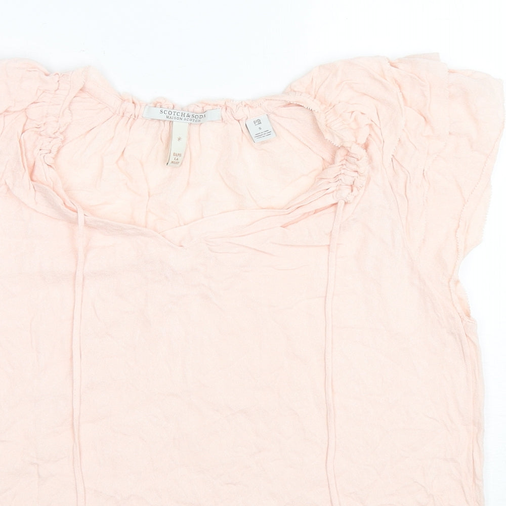 Scotch & Soda Womens Beige Viscose Basic Blouse Size S Round Neck
