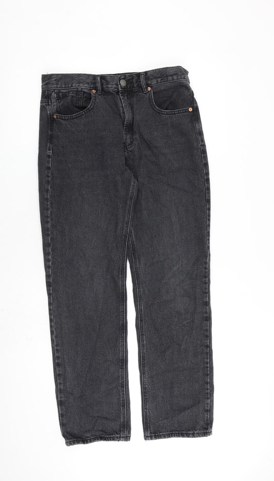 Stradivarius Womens Grey Cotton Straight Jeans Size 12 L30 in Regular Zip