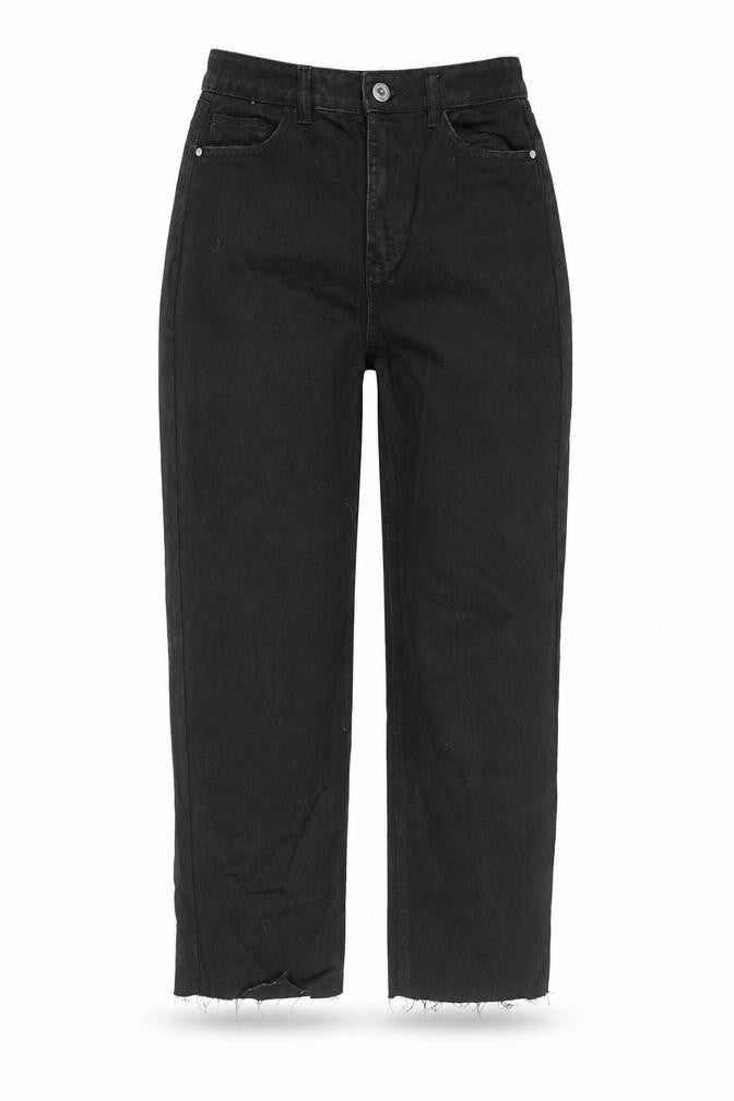 Boohoo Womens Black Cotton Straight Jeans Size 10 L25 in Regular Zip - Raw Hem