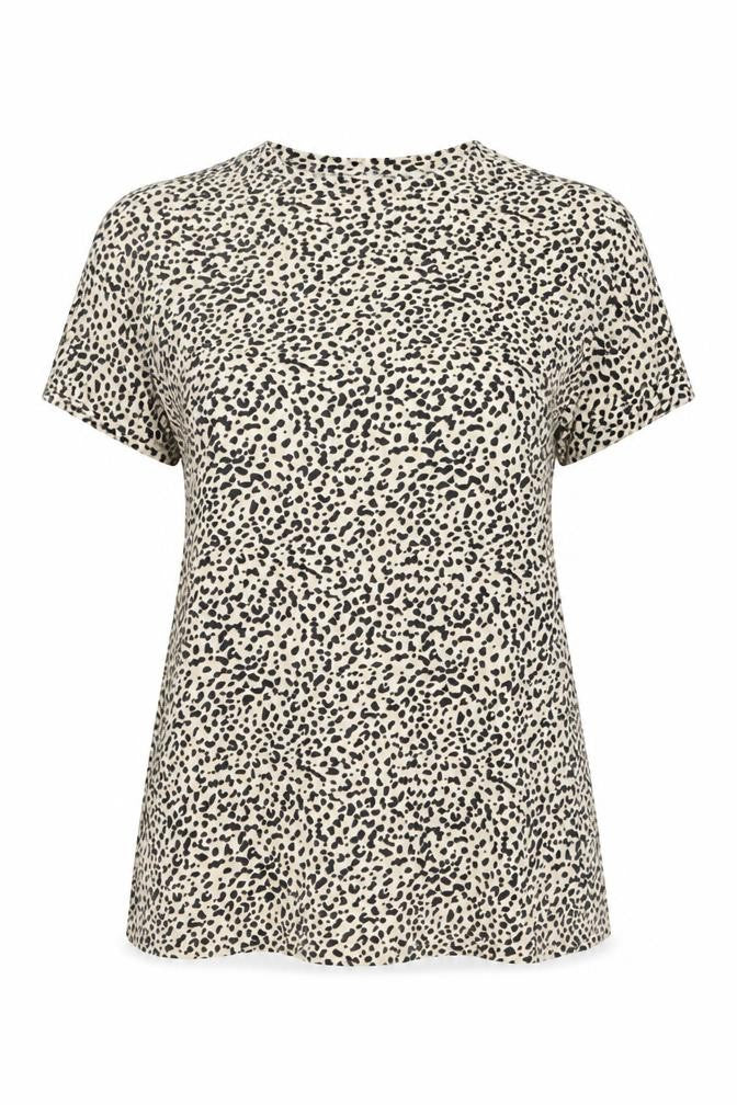 H&M Womens Beige Animal Print Viscose Basic T-Shirt Size 8 Crew Neck