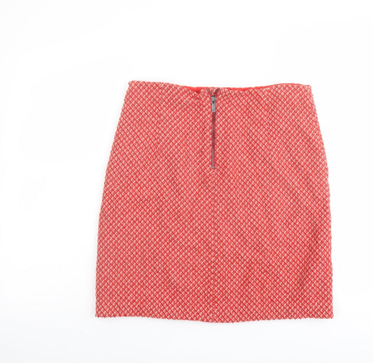 Marks and Spencer Womens Red Geometric Wool A-Line Skirt Size 10 Zip
