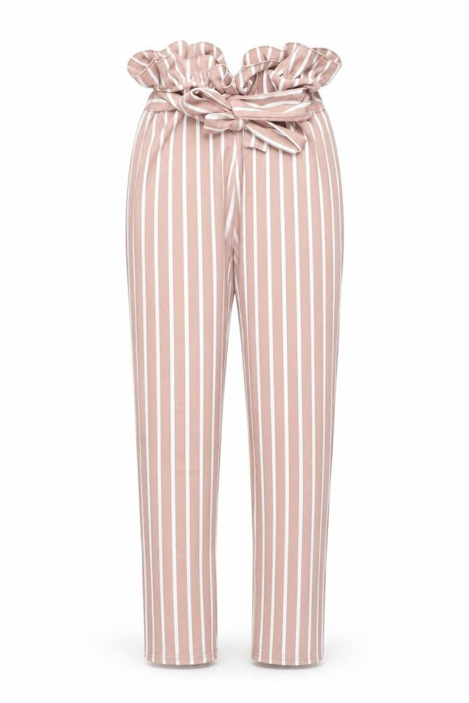 PRETTYLITTLETHING Womens Pink Striped Polyester Carrot Trousers Size 6 L28 in Regular
