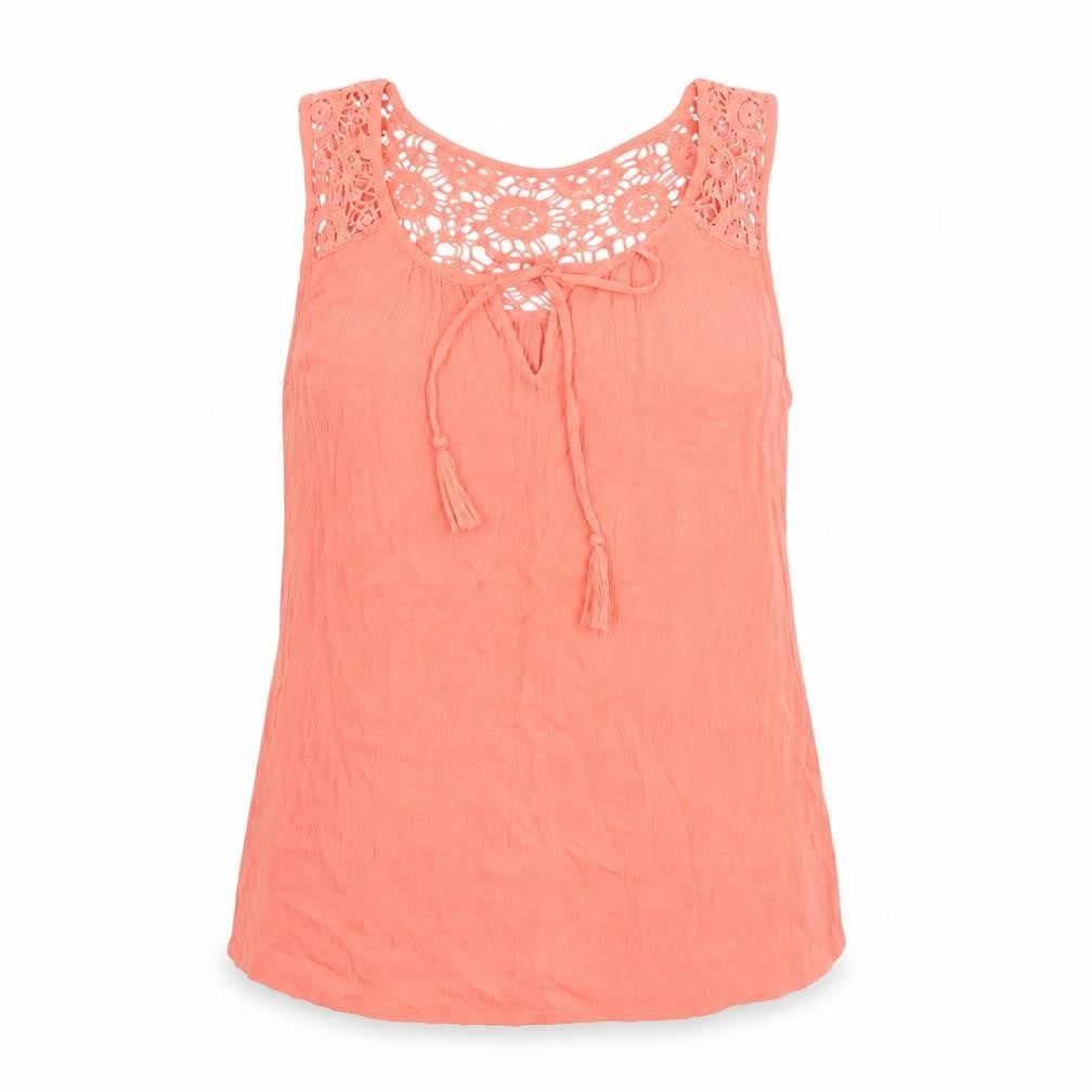 Bonmarché Womens Orange Viscose Basic Tank Size 12 Boat Neck - Crochet Detail