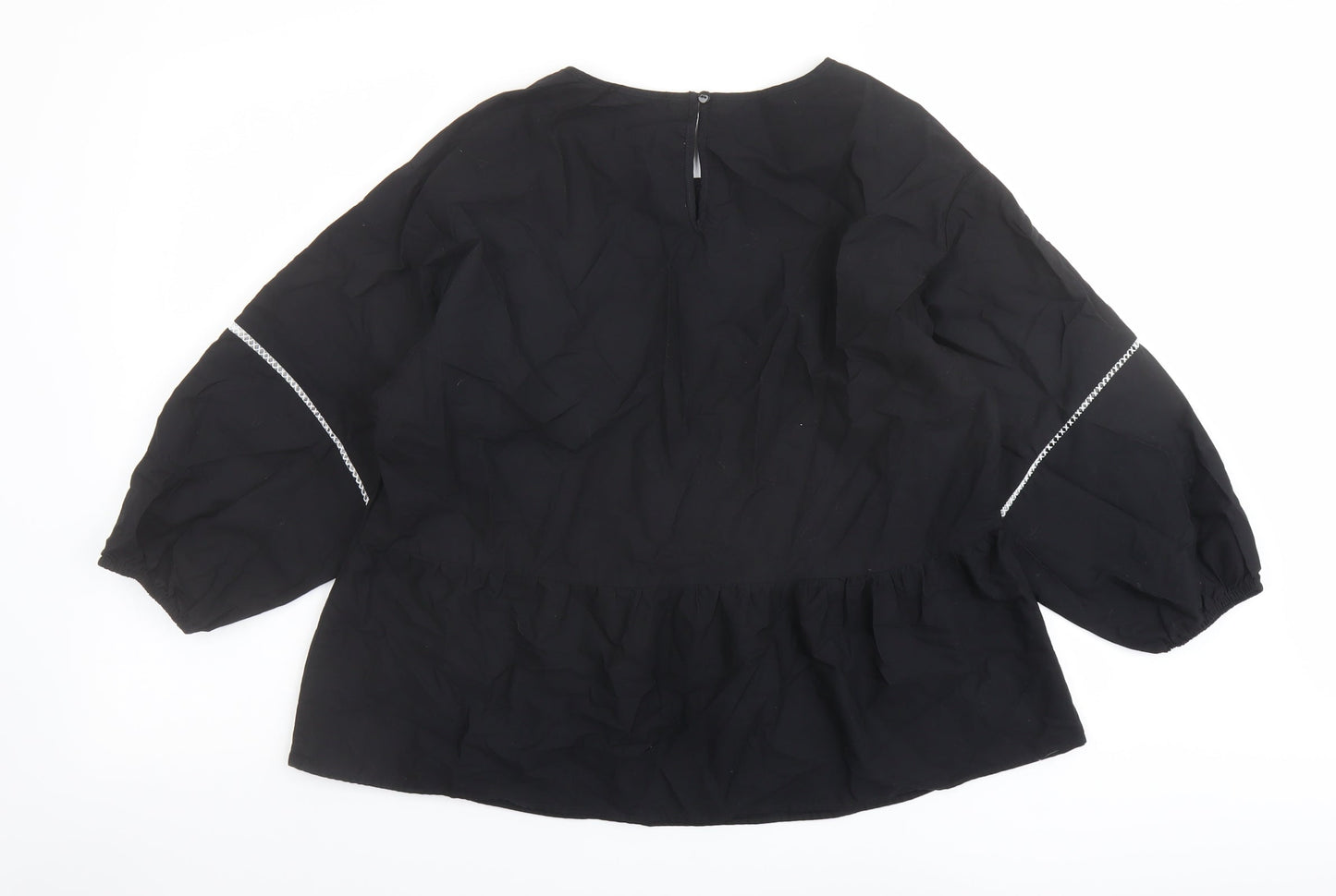 Marks and Spencer Womens Black Cotton Basic Blouse Size 12 Round Neck