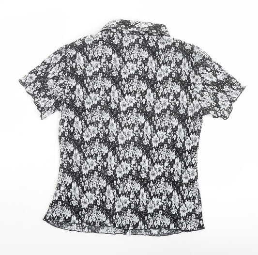 Autonomy Womens Black Floral Polyester Basic Button-Up Size 16 Collared