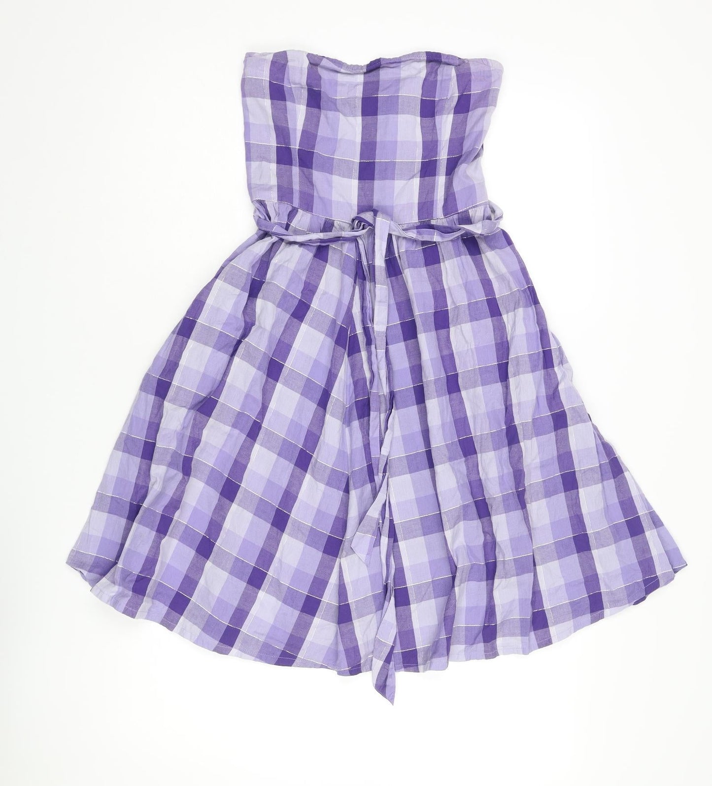 Divided by H&M Womens Purple Check Cotton Fit & Flare Size 12 Off the Shoulder Pullover