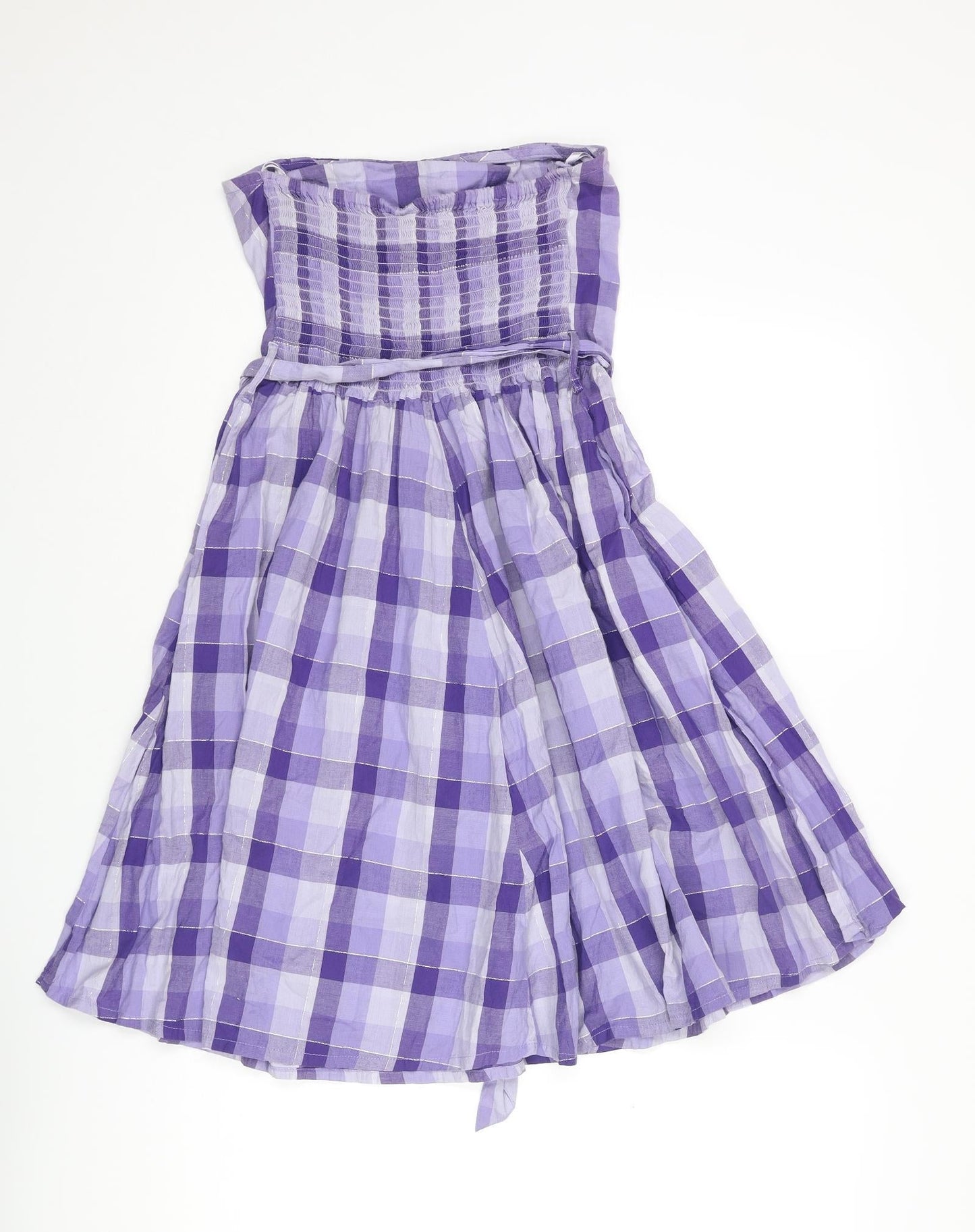 Divided by H&M Womens Purple Check Cotton Fit & Flare Size 12 Off the Shoulder Pullover