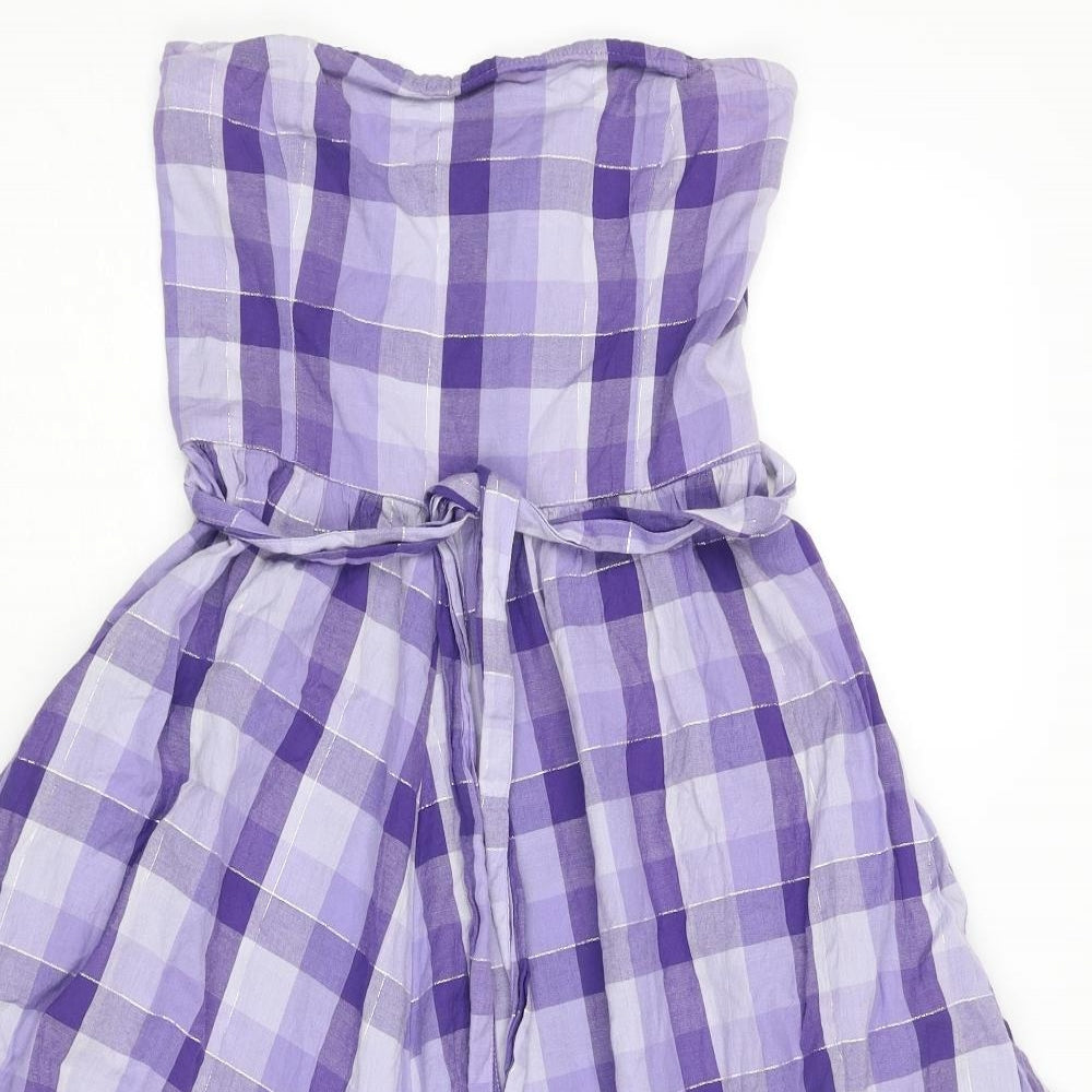Divided by H&M Womens Purple Check Cotton Fit & Flare Size 12 Off the Shoulder Pullover