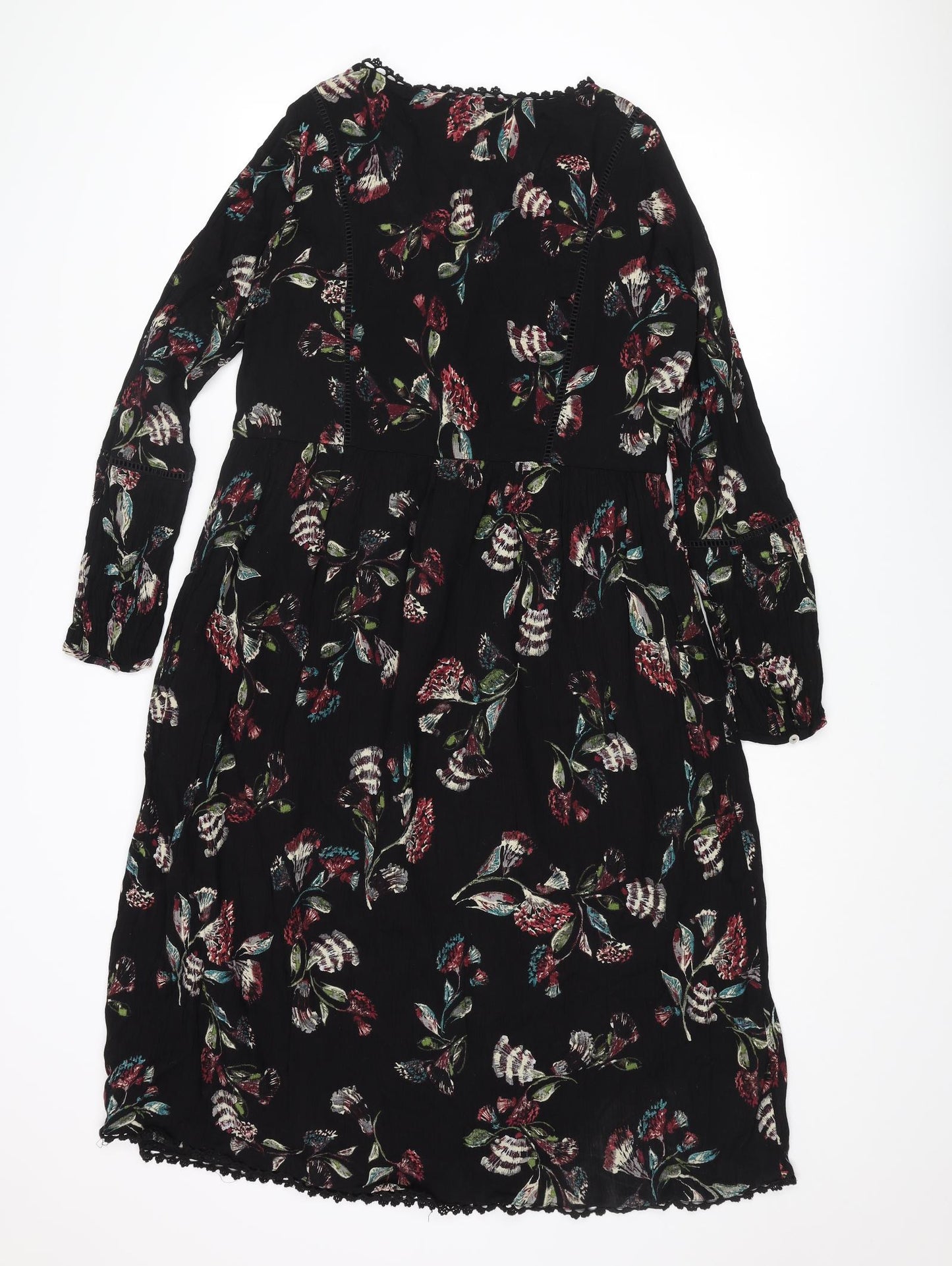 RJR.John Rocha Womens Black Geometric Viscose A-Line Size 10 V-Neck Pullover