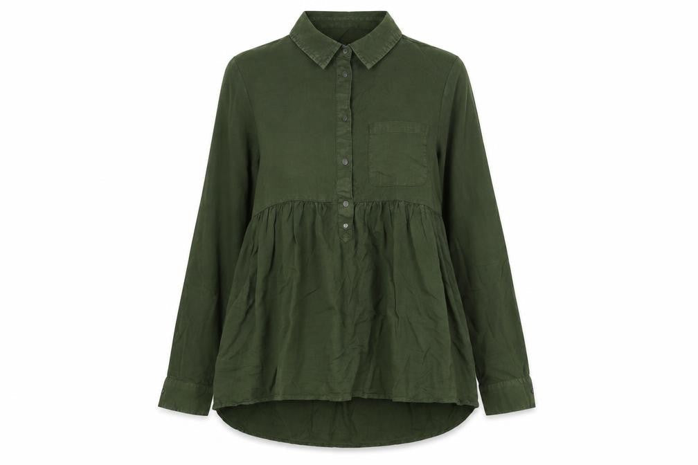 Zara Womens Green Lyocell Basic Blouse Size S Collared