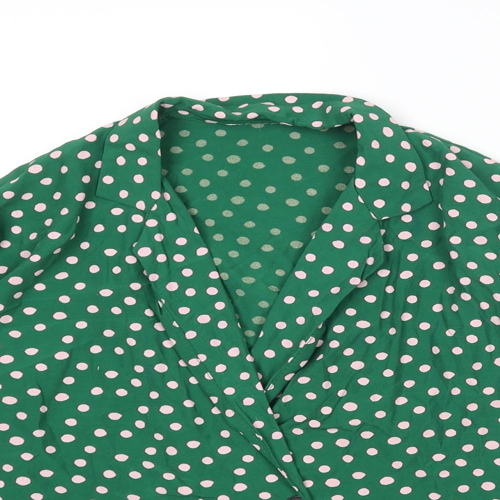 Topshop Womens Green Polka Dot Viscose Basic Blouse Size 6 Collared