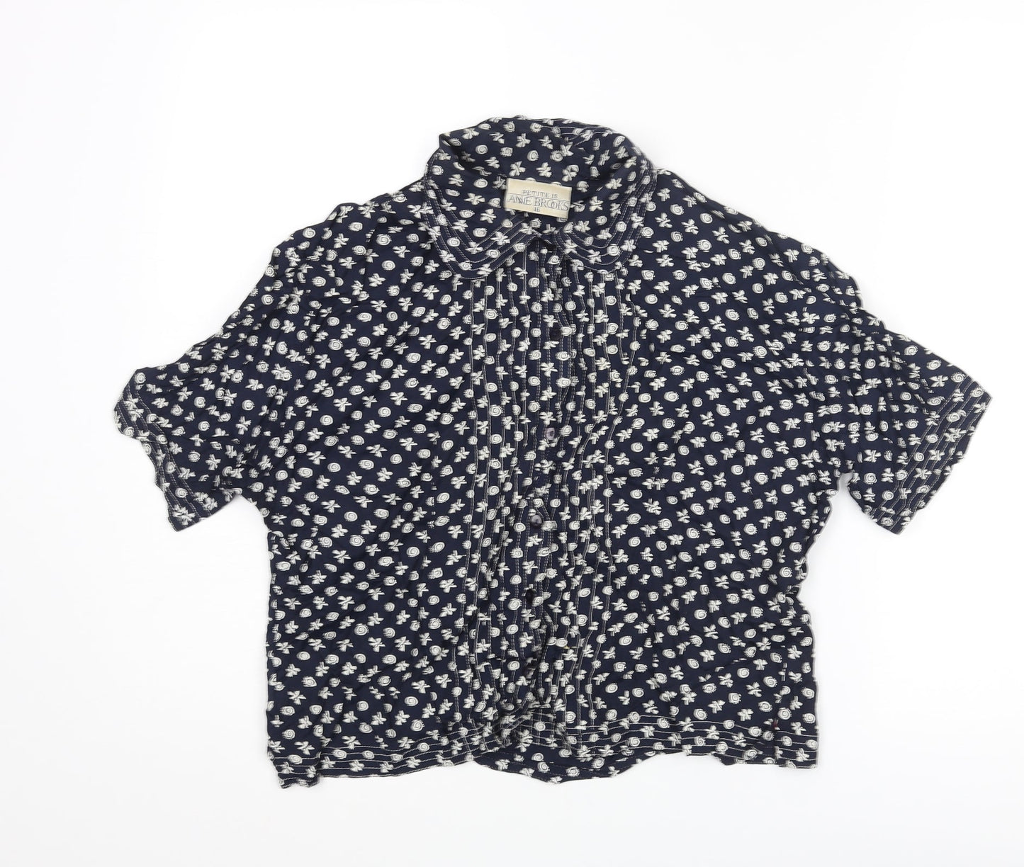 Anne Brooks Womens Blue Geometric Viscose Basic Button-Up Size 16 Collared