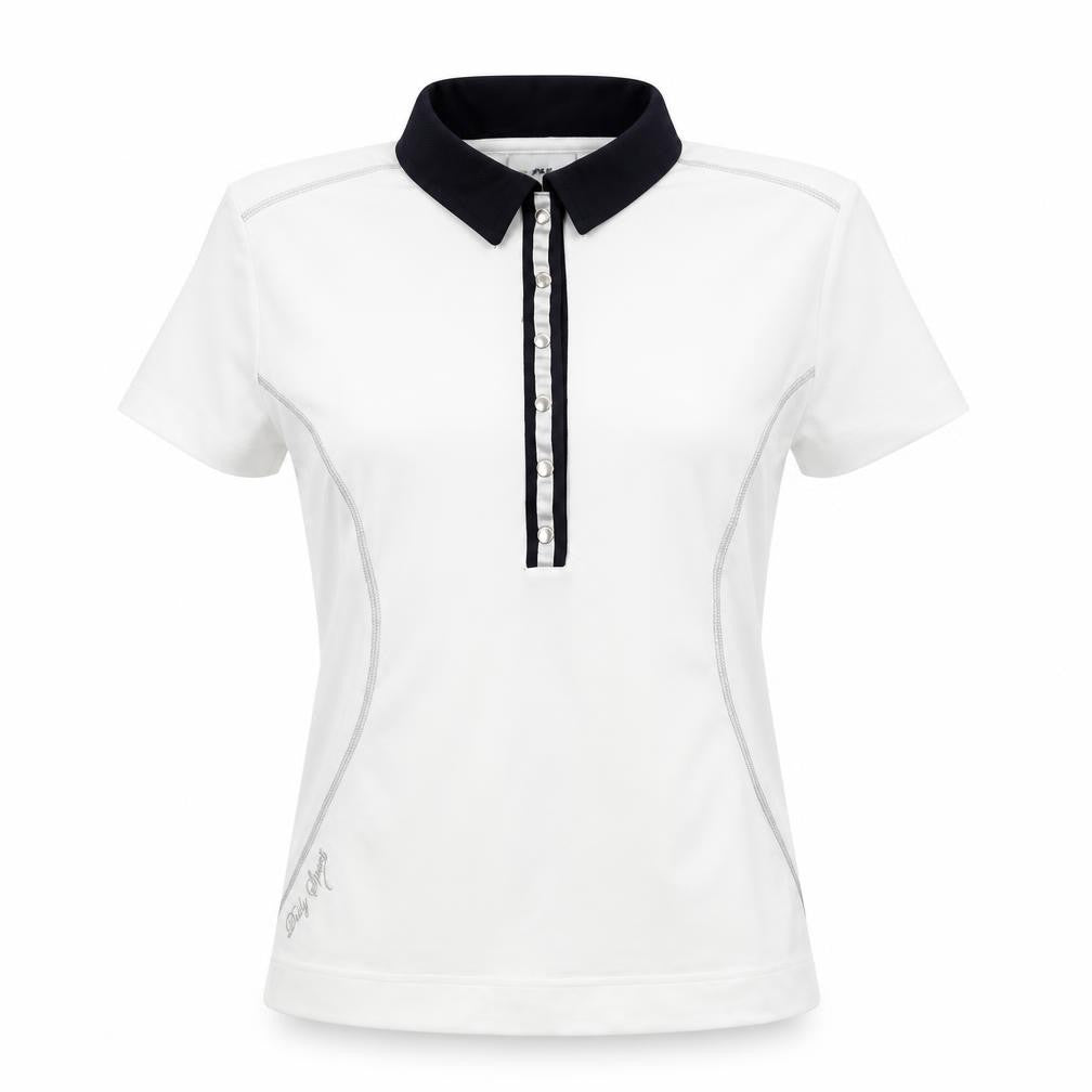 Daily Sports Womens White Polyester Basic T-Shirt Size L Collared Snap