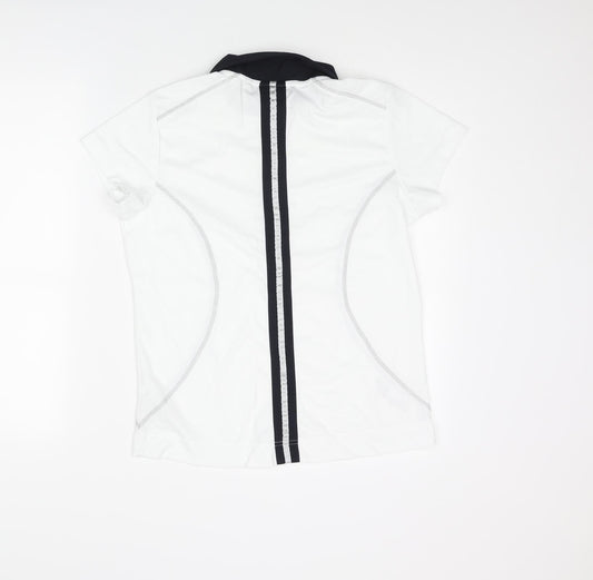 Daily Sports Womens White Polyester Basic T-Shirt Size L Collared Snap