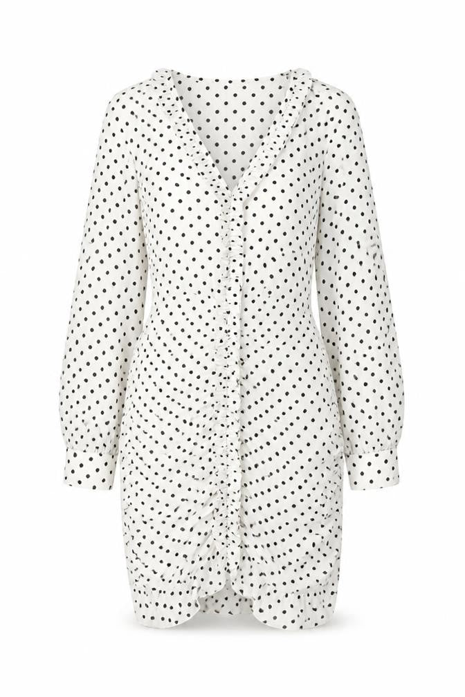 Zara Womens Ivory Polka Dot Polyester Mini Size S V-Neck Zip