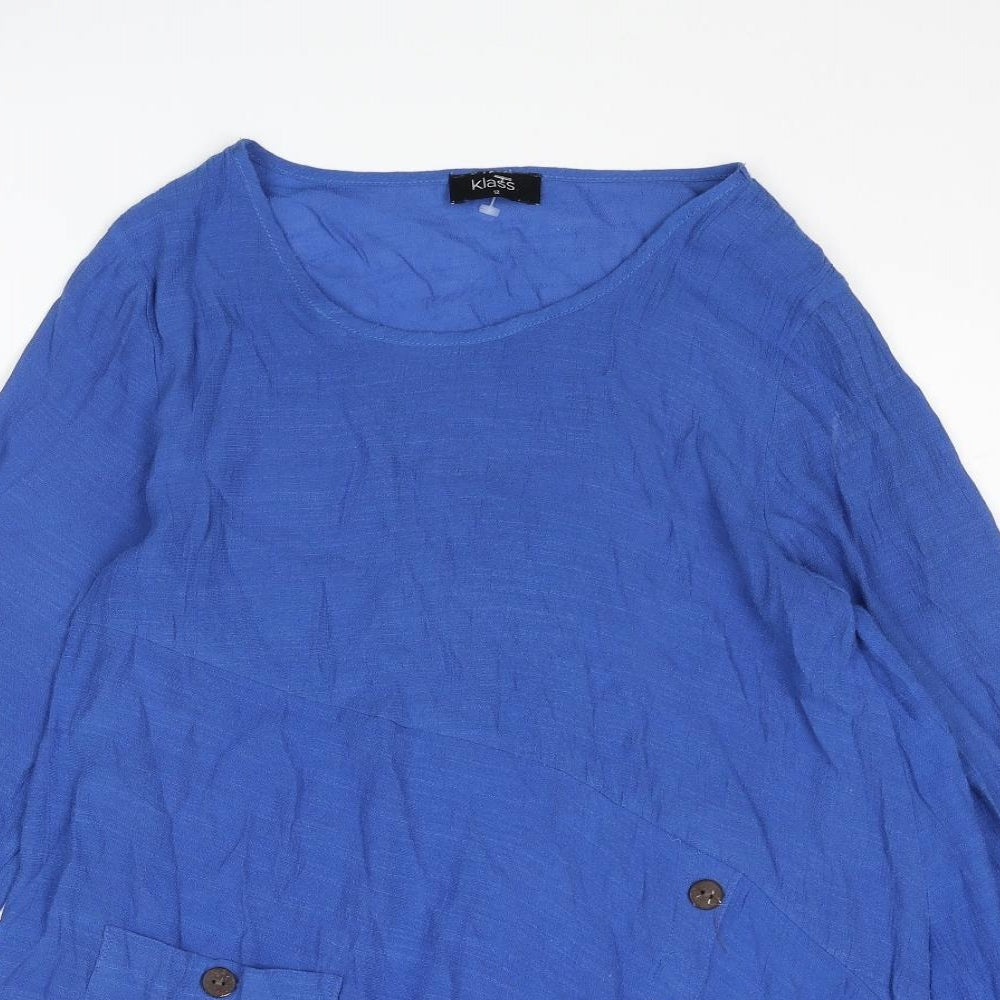 Klass Womens Blue Viscose Tunic Blouse Size 12 Round Neck