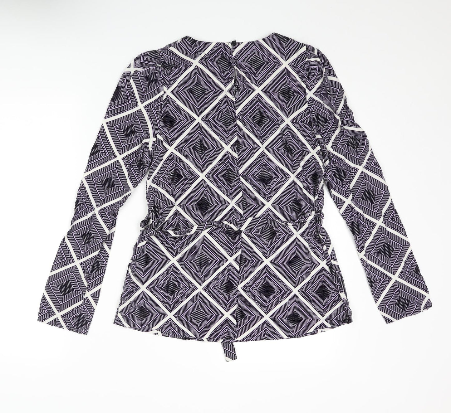 Marks and Spencer Womens Purple Geometric Viscose Basic Blouse Size 6 Round Neck
