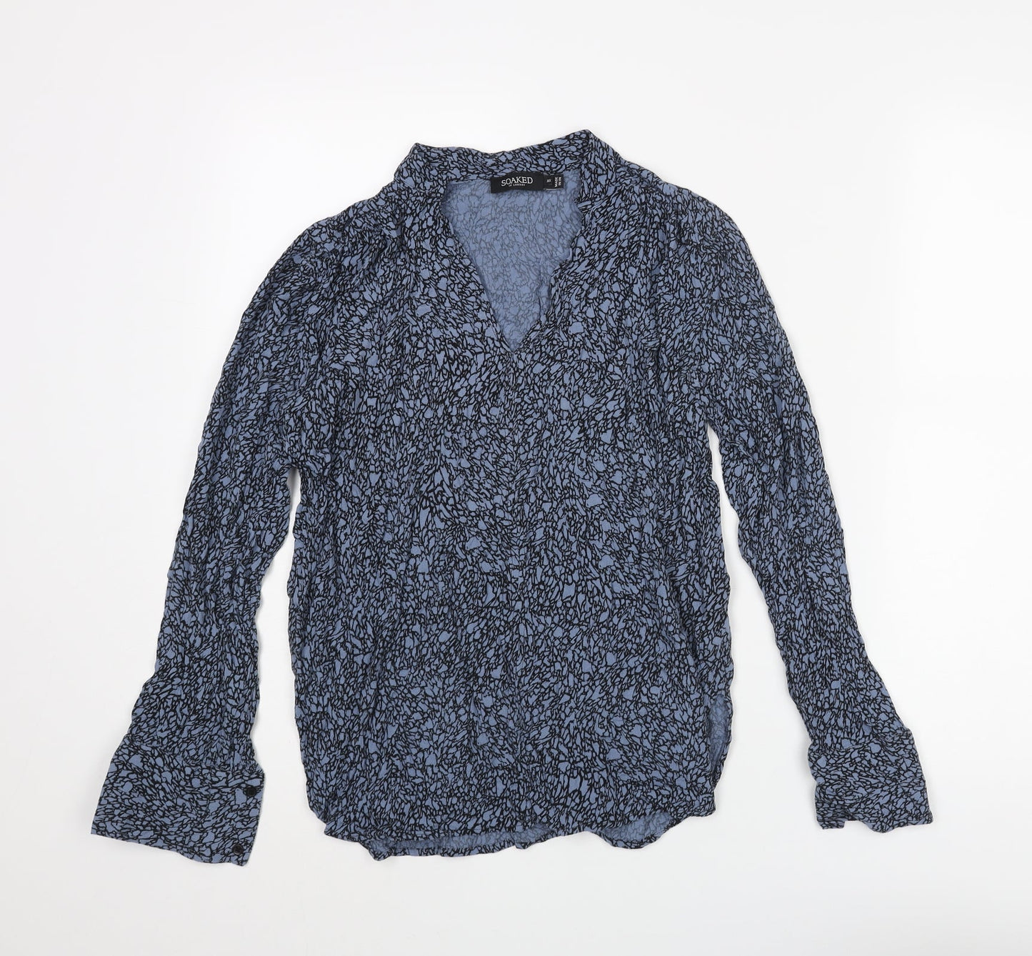 Soaked in Luxury Womens Blue Geometric Viscose Basic Blouse Size XS V-Neck