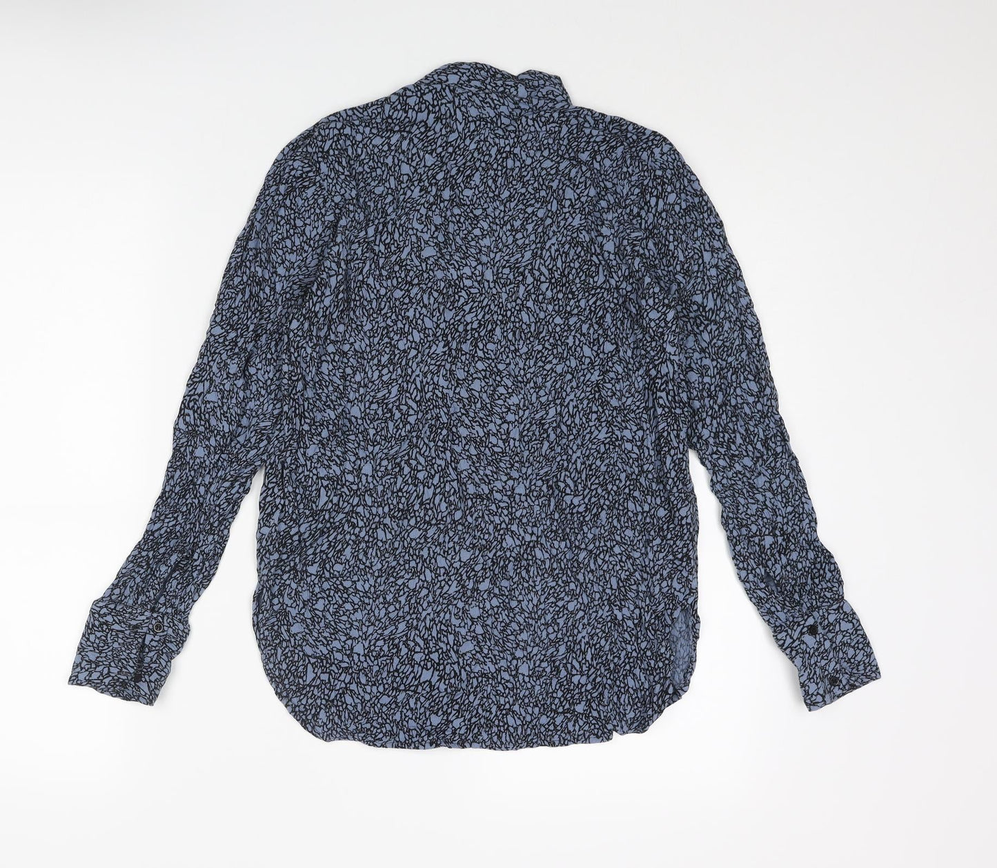 Soaked in Luxury Womens Blue Geometric Viscose Basic Blouse Size XS V-Neck