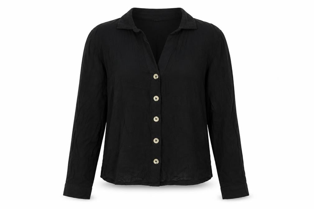 Divided by H&M Womens Black Viscose Basic Button-Up Size 8 Collared