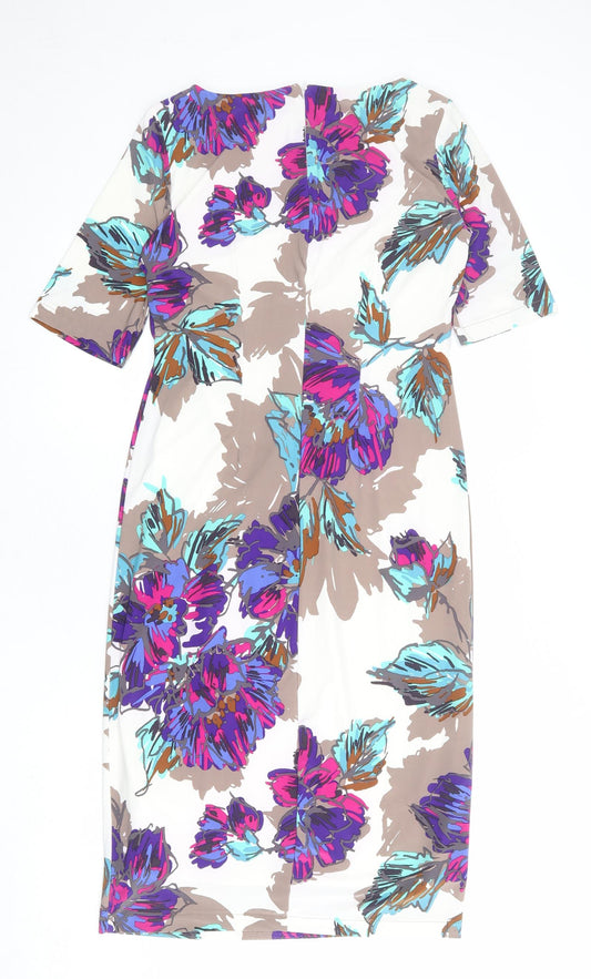 Alex & Co Womens Multicoloured Floral Polyester Sheath Size 12 Boat Neck Pullover
