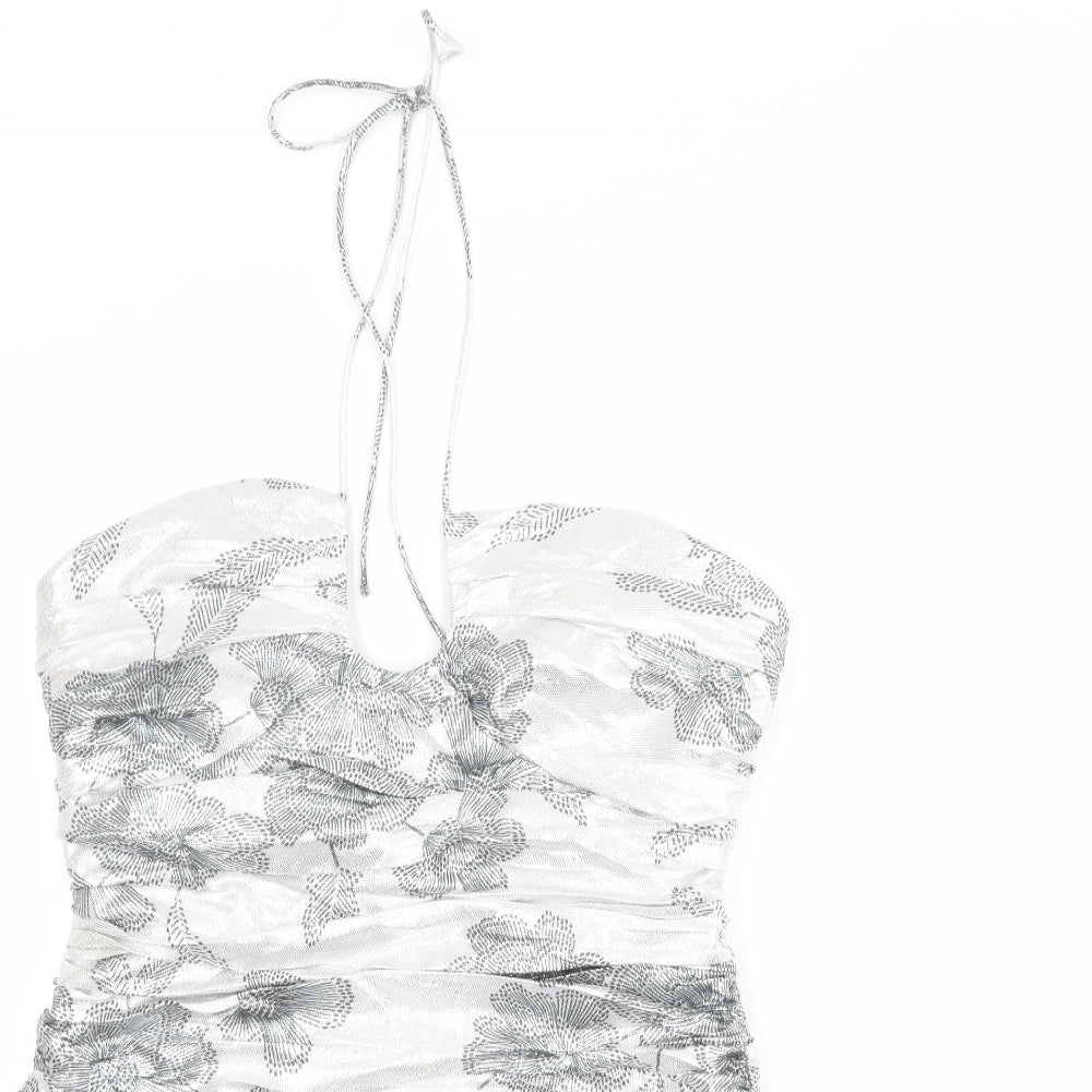 Zara Womens Silver Floral Polyester Mini Size XL Halter Zip