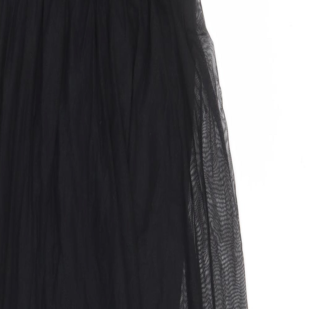 Brand and care label for Miss Selfridge women’s black floral nylon maxi, size UK 10, round neck pullover
