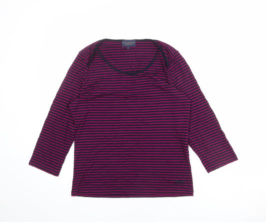 Paul Costelloe Womens Purple Striped Viscose Basic T-Shirt Size M Round Neck