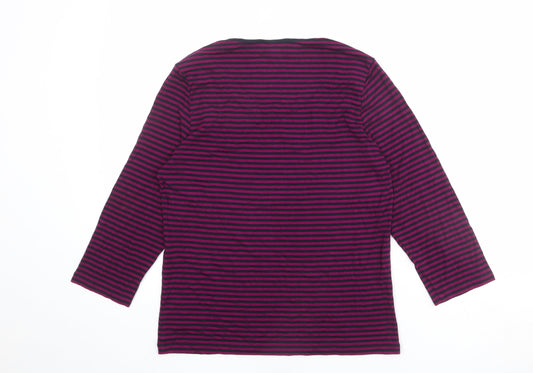 Paul Costelloe Womens Purple Striped Viscose Basic T-Shirt Size M Round Neck