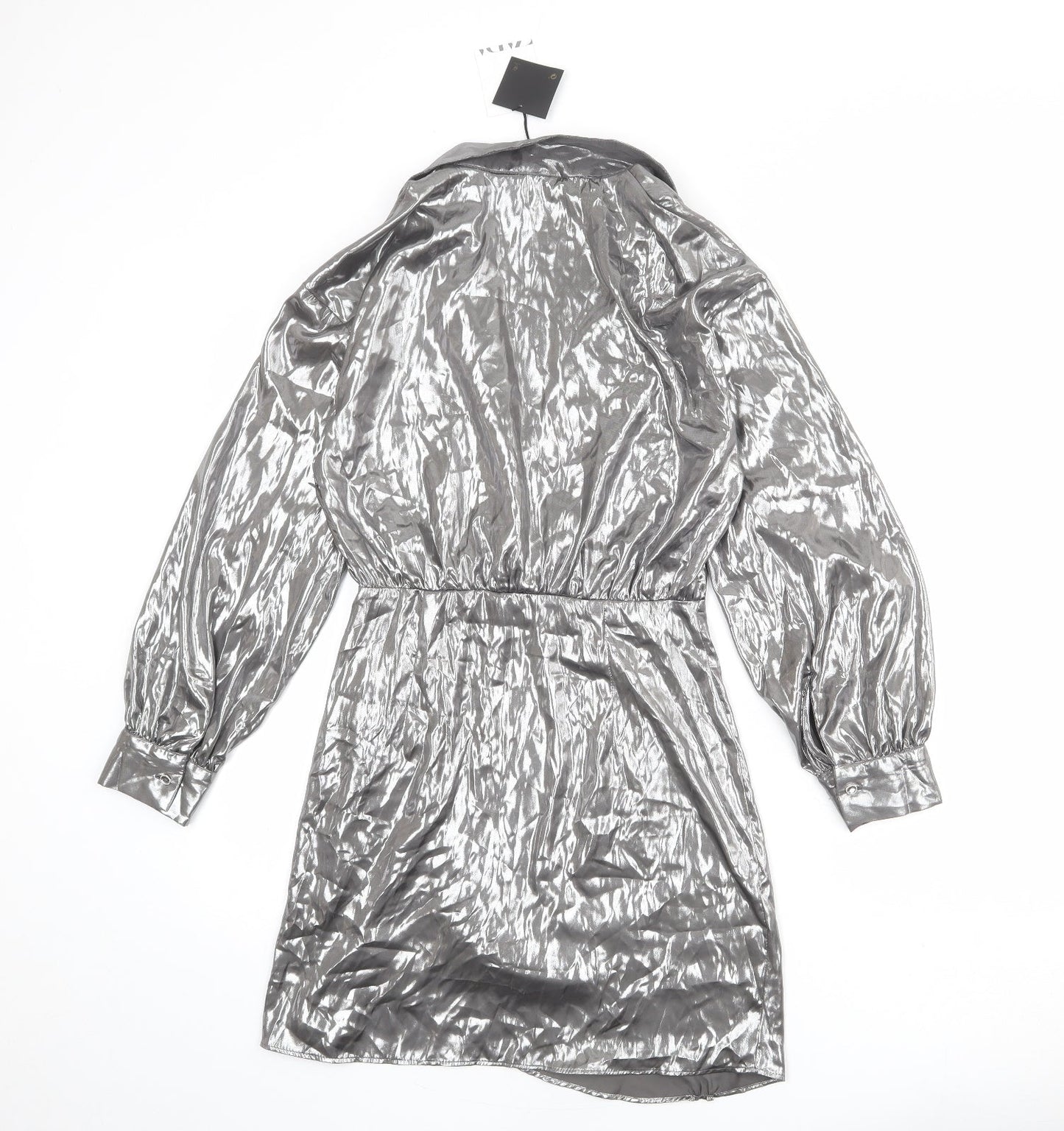 Zara Womens Silver Polyester A-Line Size S Collared Zip
