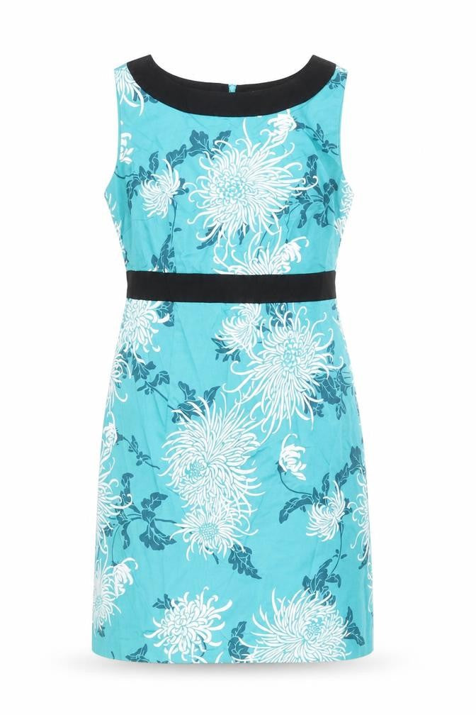 Oasis Womens Blue Floral Cotton Shift Size 10 Boat Neck Zip