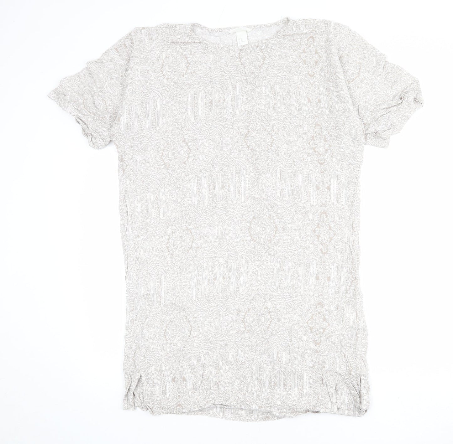 H&M Womens Beige Paisley Viscose T-Shirt Dress Size 8 Round Neck Pullover