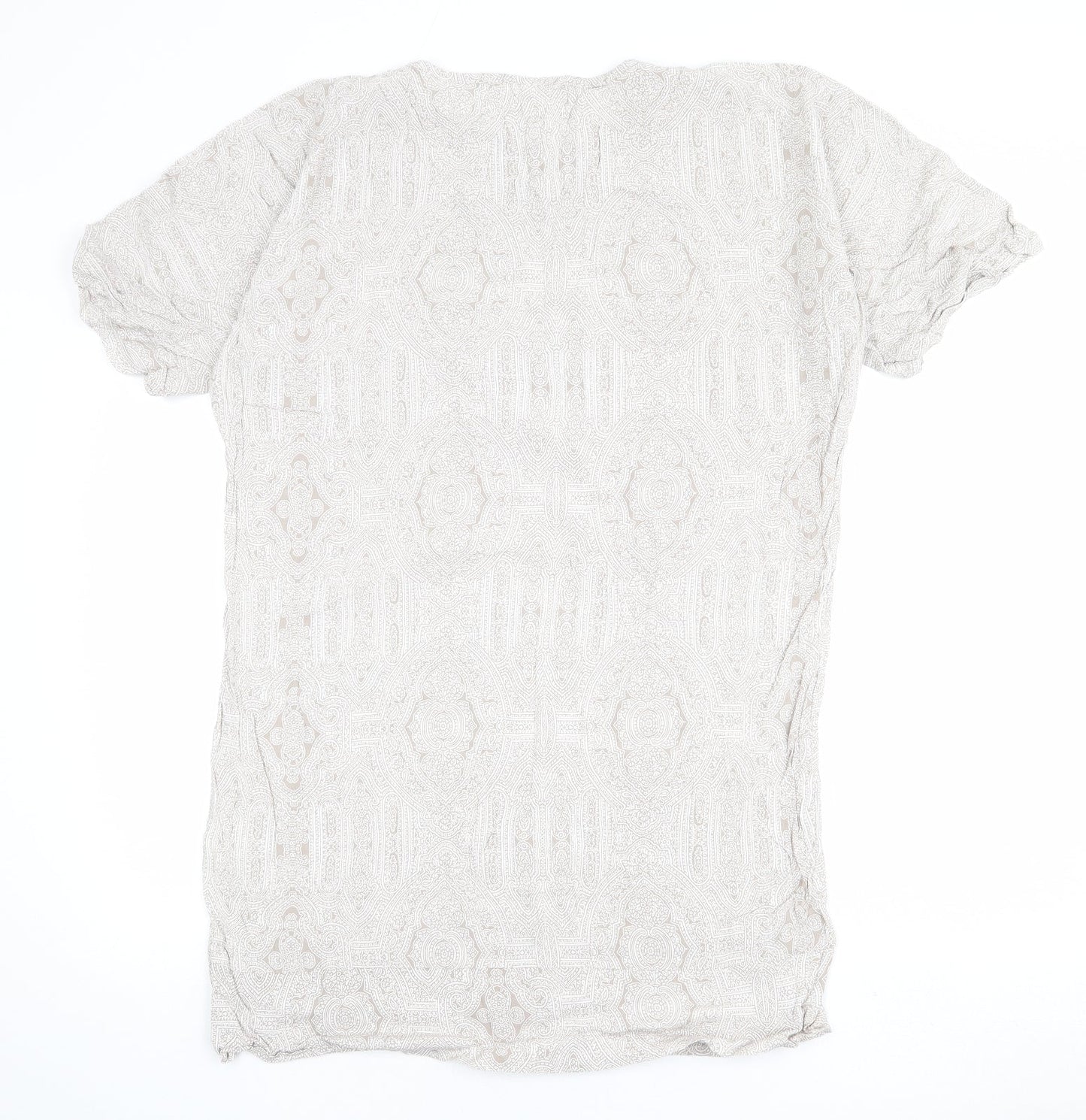 H&M Womens Beige Paisley Viscose T-Shirt Dress Size 8 Round Neck Pullover