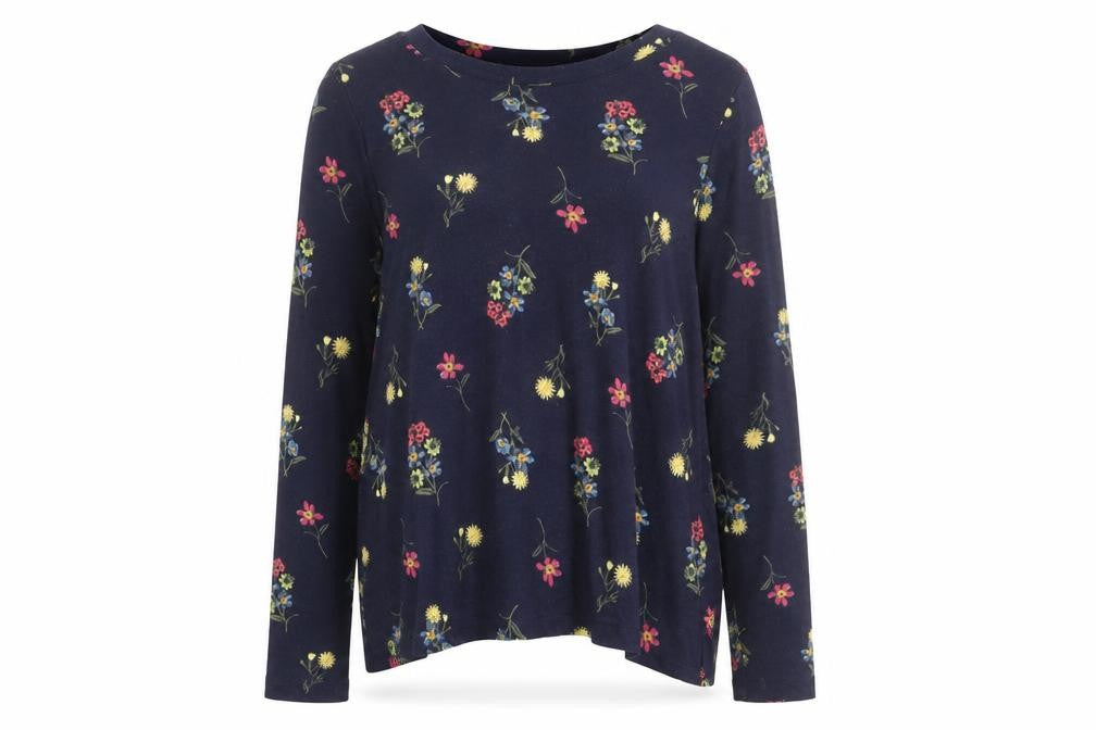 Marks and Spencer Womens Blue Floral Polyester Basic T-Shirt Size 10 Round Neck