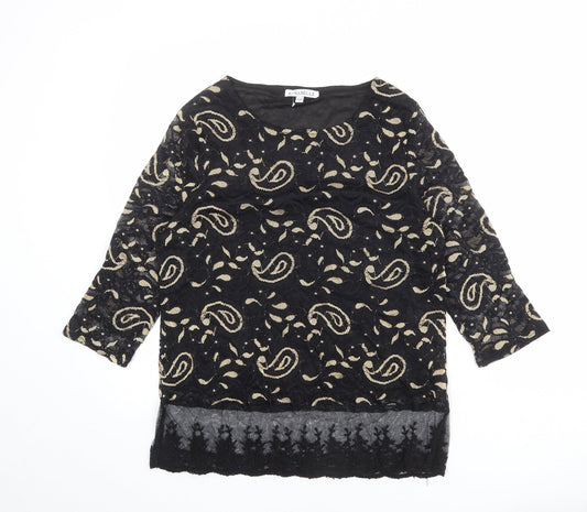 Annabelle Womens Black Geometric Polyester Basic Blouse Size S Round Neck - Size S-M