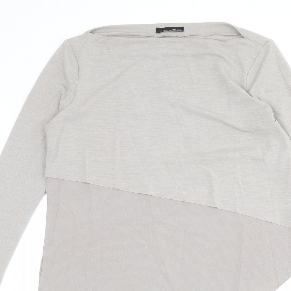 Zara Womens Grey Polyester Basic T-Shirt Size M Boat Neck
