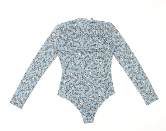 Blue Vanilla Womens Blue Floral Polyester Bodysuit One-Piece Size 8 Snap