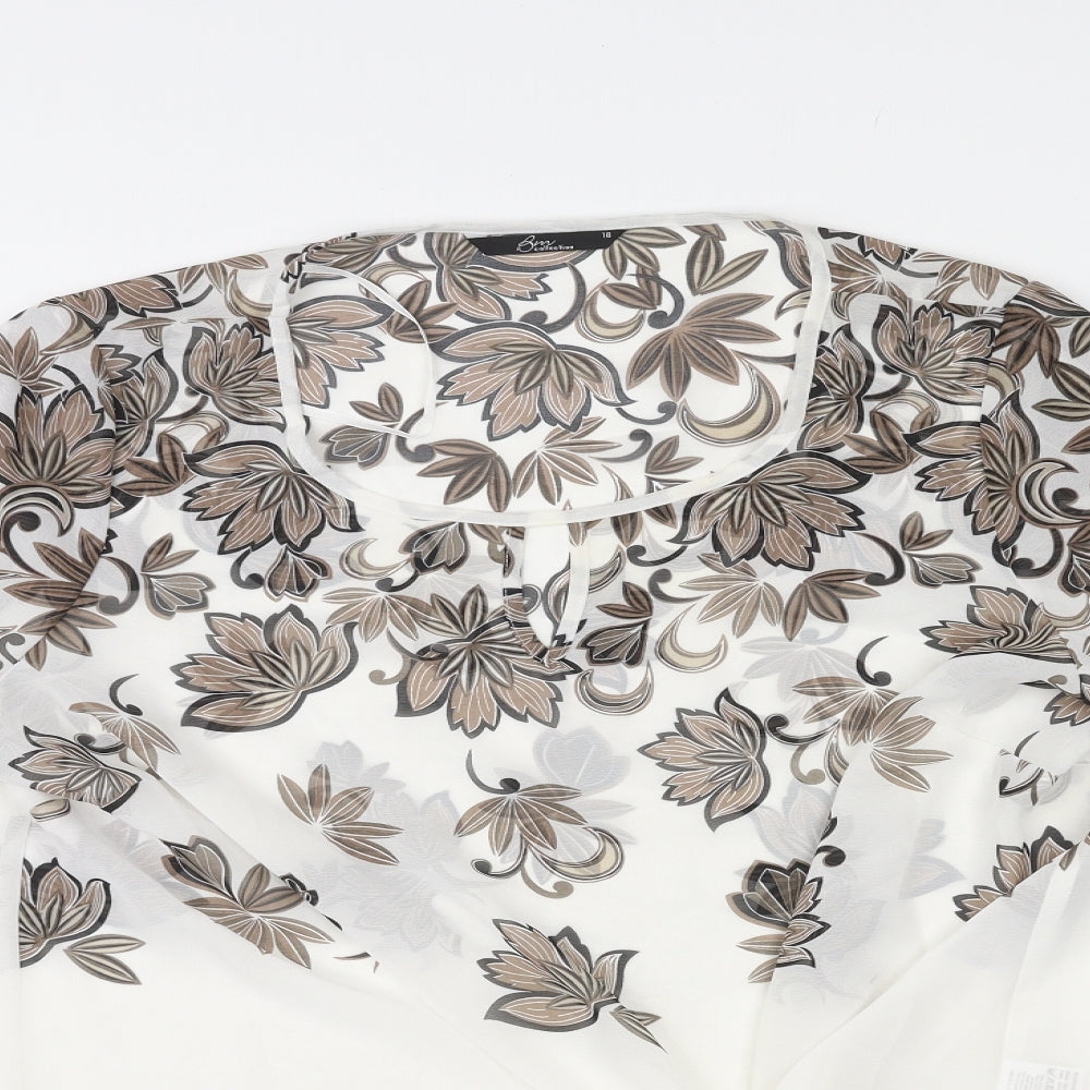 Bonmarché Womens Multicoloured Geometric Polyester Basic Blouse Size 18 Scoop Neck - Leaf Print Knot Front