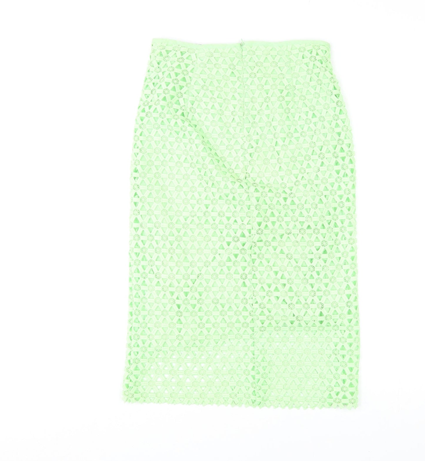 Zara Womens Green Geometric Cotton A-Line Skirt Size S Zip